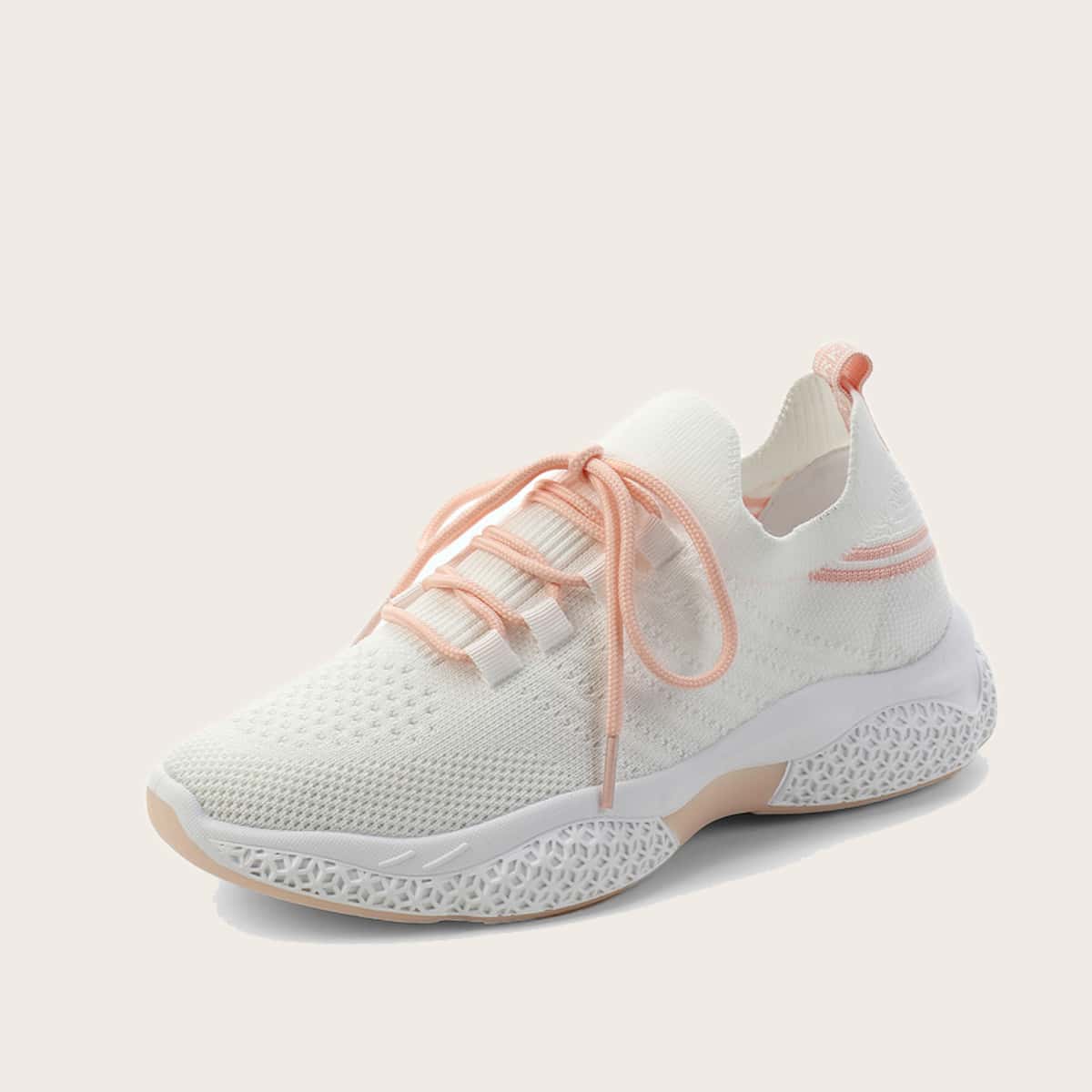 

Lace-up Front Knit Low Top Sneakers, White