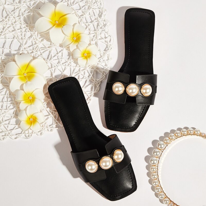 

Faux Pearl Decor Sliders, Black