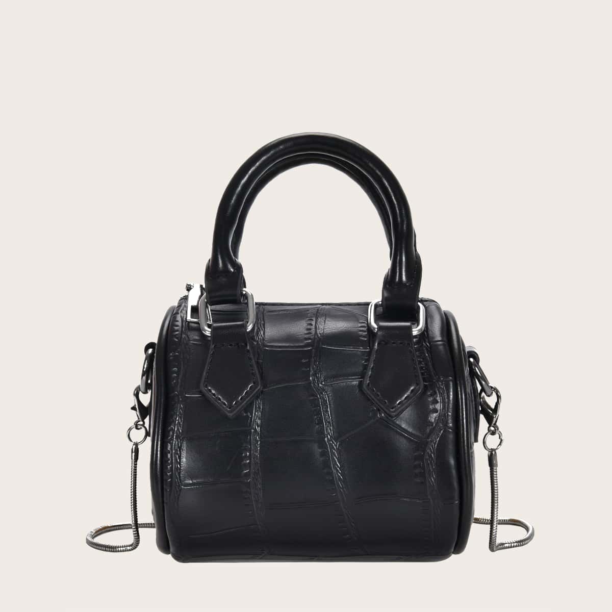 

Croc Embossed Satchel Bag, Black