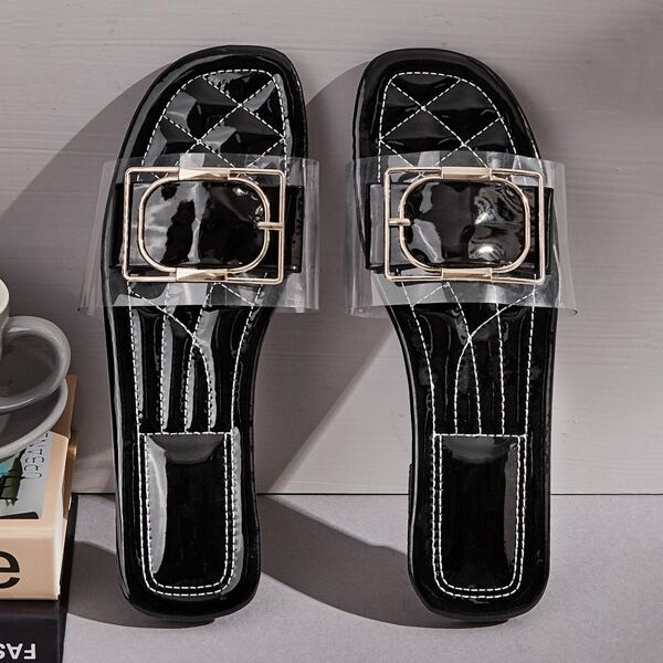 

Прозрачные тапочки с декором пряжки, Чёрный