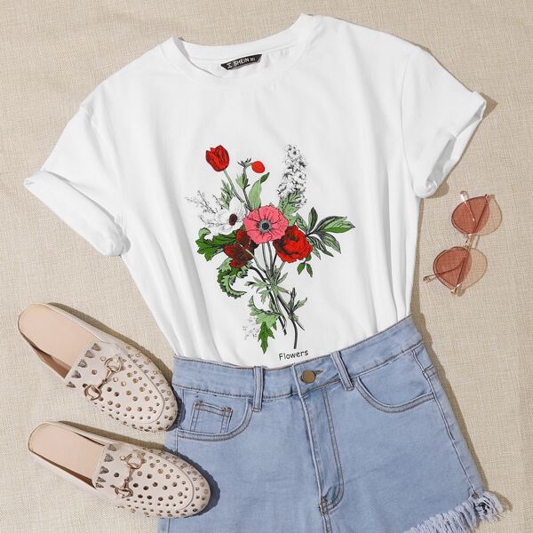 

Letter and Floral Print Top, White