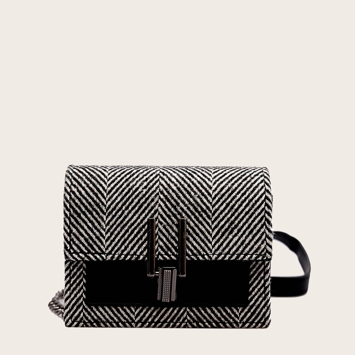 

Push Lock Crossbody Bag, Black and white