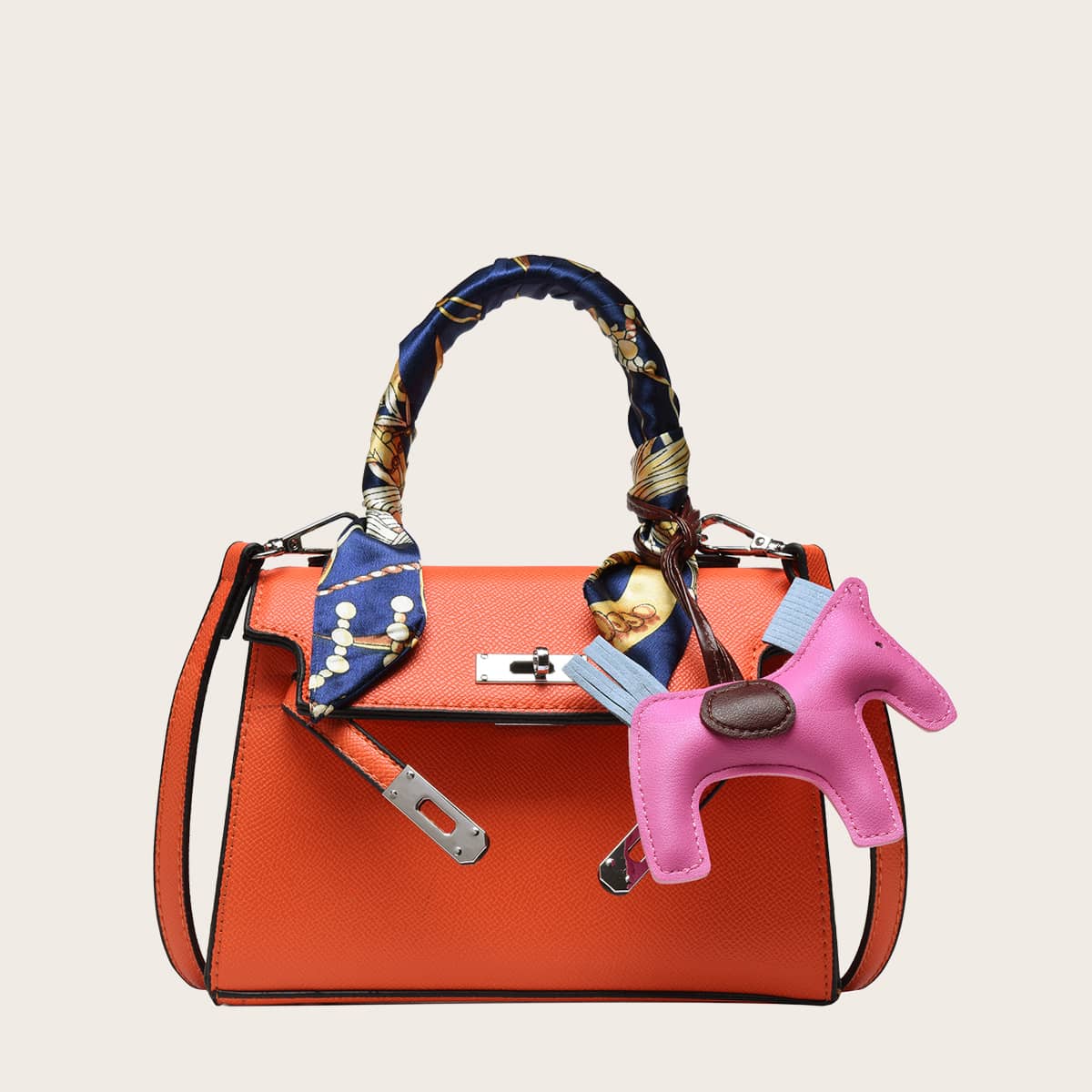 

Horse Charm Satchel Bag, Orange