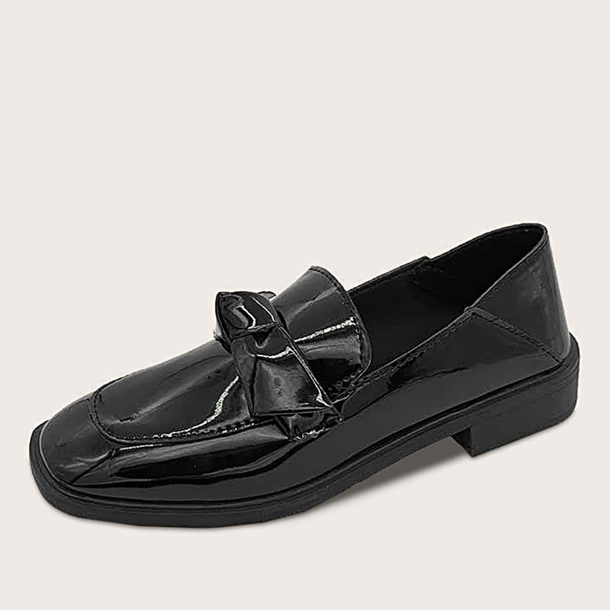 

Bow Decor Patent Leather Loafers, Black