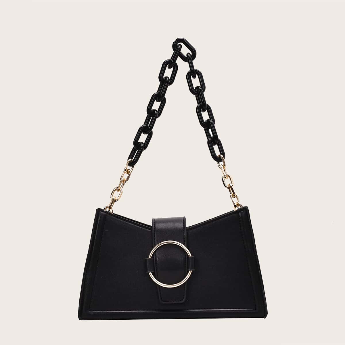

Metal Ring Handle Shoulder Bag, Black