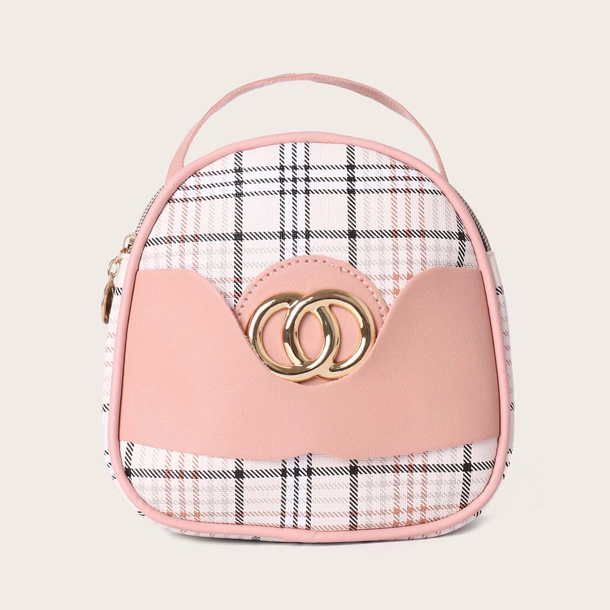 

Metal Ring Plaid Satchel Bag, Multicolor