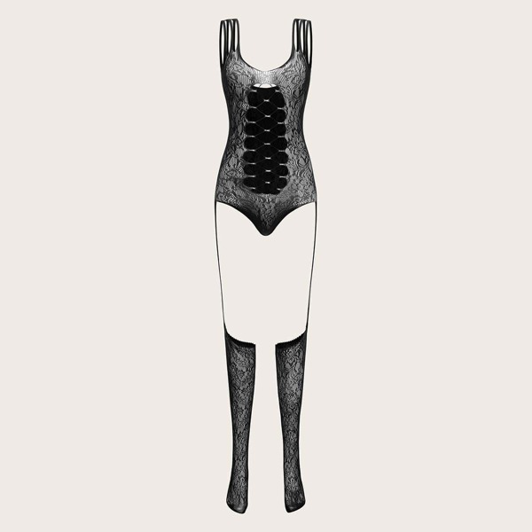 

Contrast Lace Bodystocking, Black
