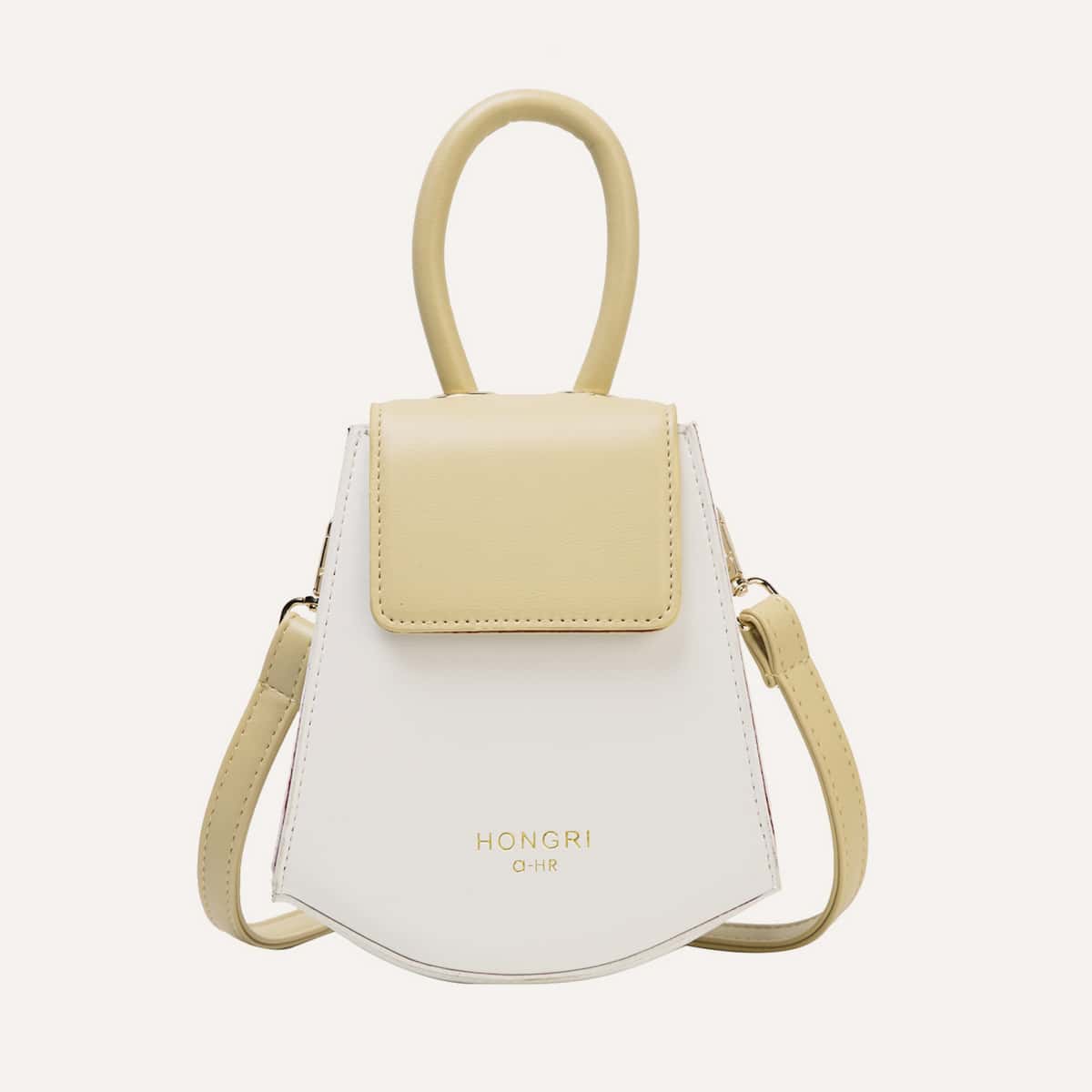 

Color Block Flap Satchel Bag, White