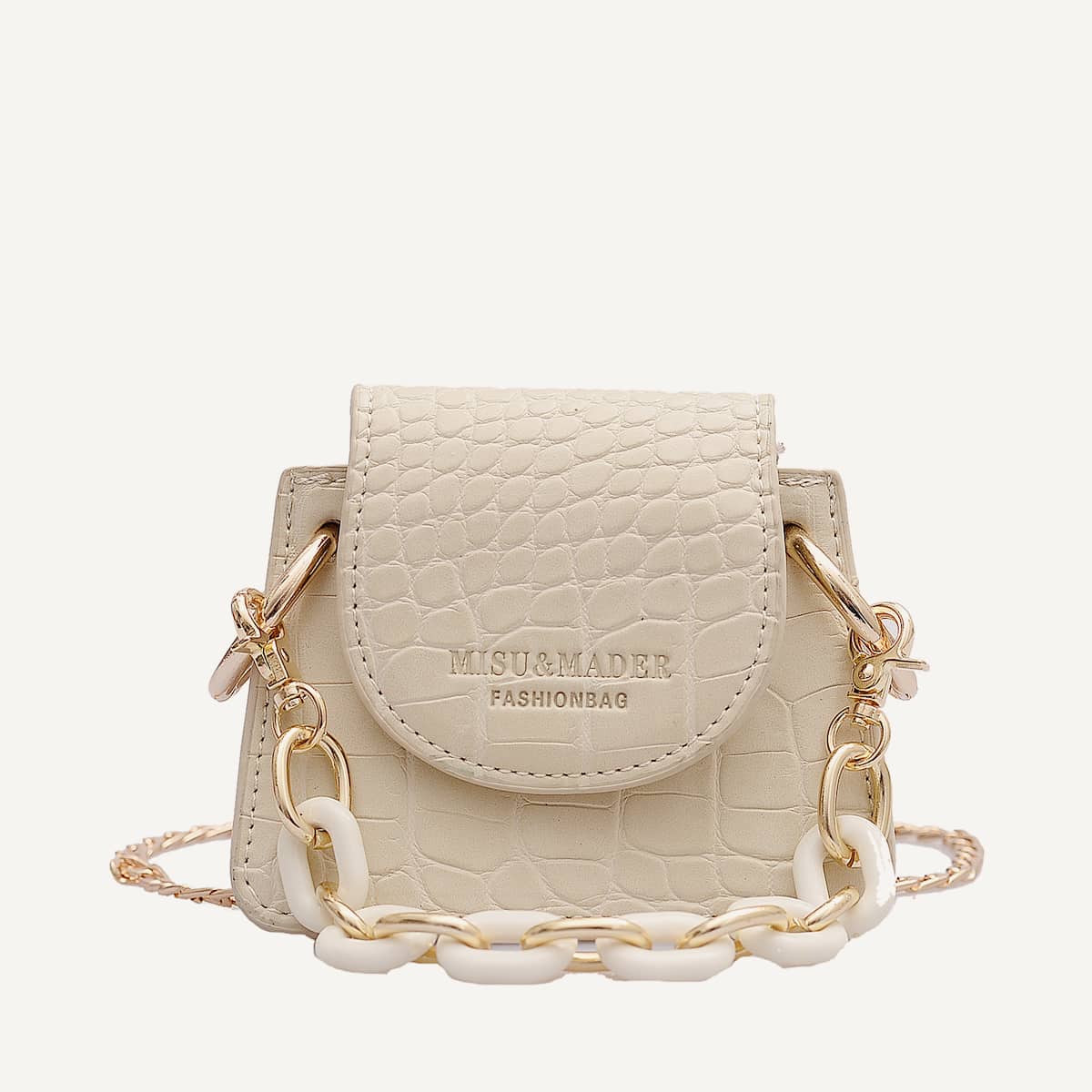 

Mini Croc Embossed Satchel Bag, Beige