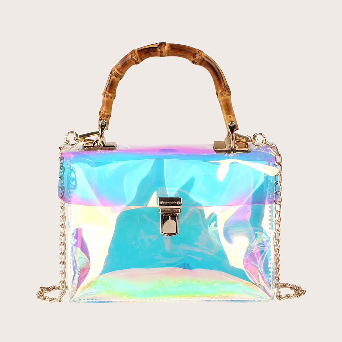 

Push Lock Flap Satchel Bag, Multicolor