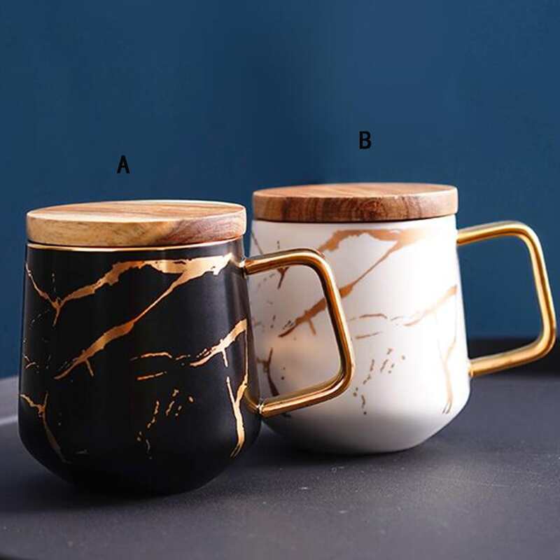 

1pc Marble Mug & 1pc Lid, Black and white