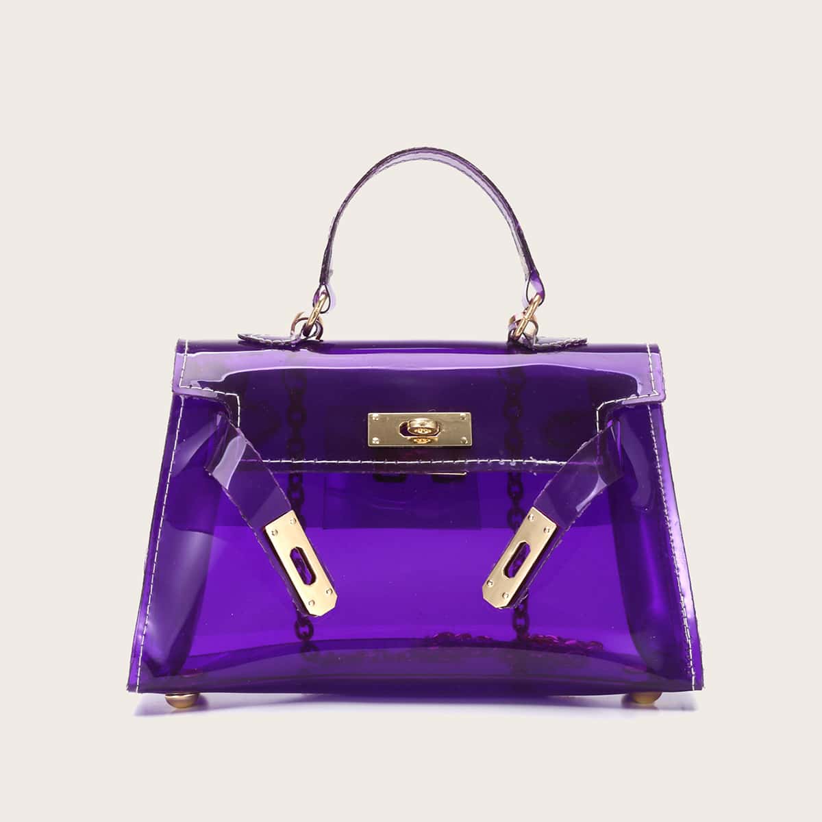 

Twist Lock Clear Satchel Bag, Purple