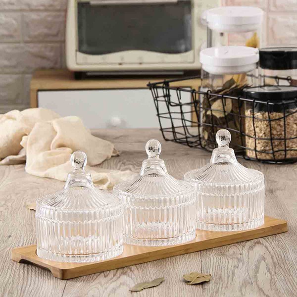

3pcs Candy Glass Jar & 1pc Wooden Board, Multicolor