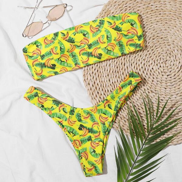 

Бикини с высоким вырезом и оригинальным принтом, Многоцветный