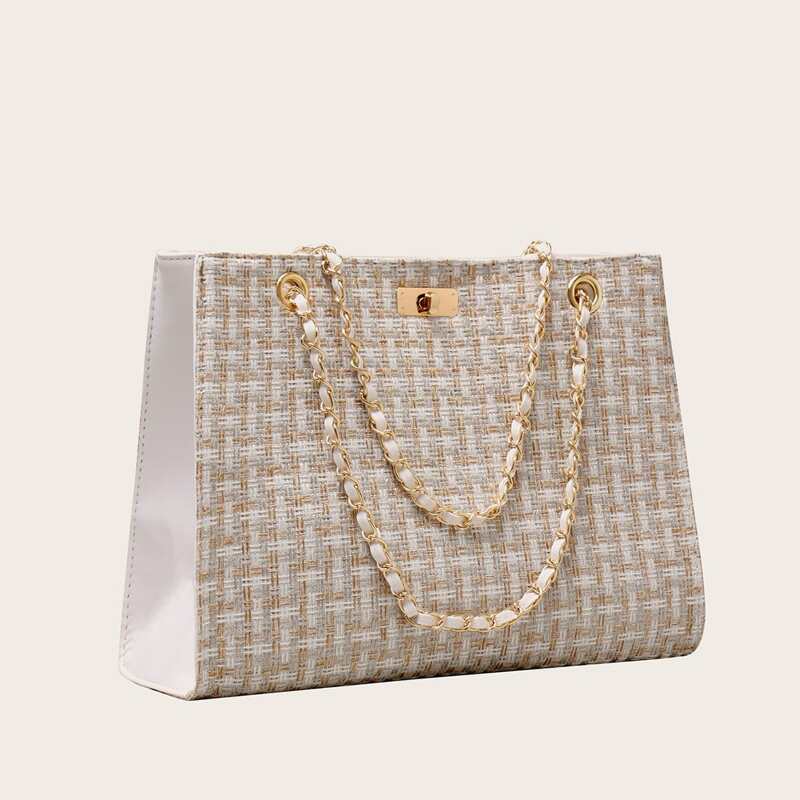 

Twist Lock Detail Braided Tote Bag, Multicolor