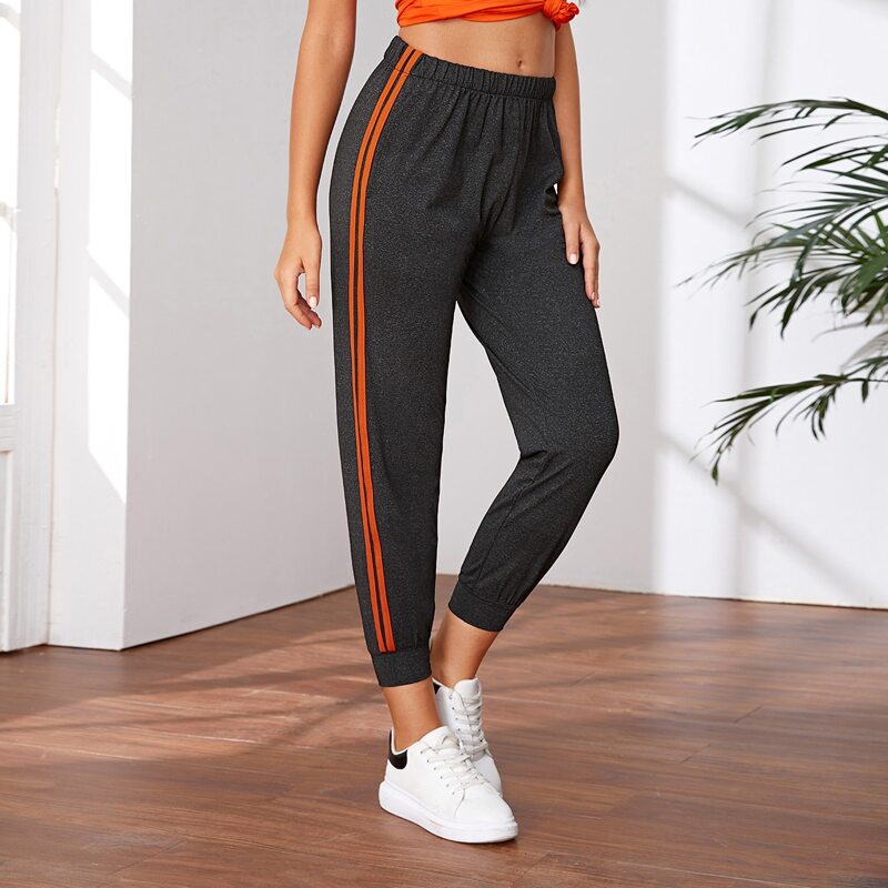 

Striped Side Elastic Waist Sports Pants, Grey