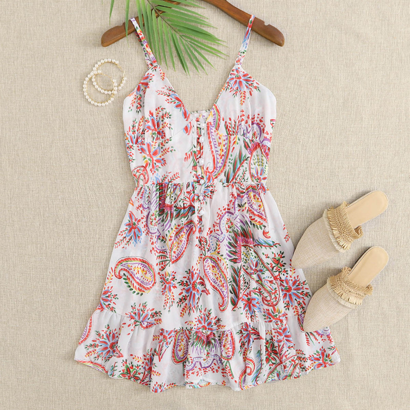 

Paisley Print Half Button Cami Dress, Multicolor