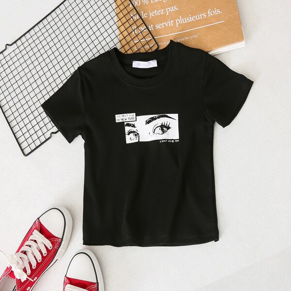 

Figure & Slogan Graphic Tee, Black