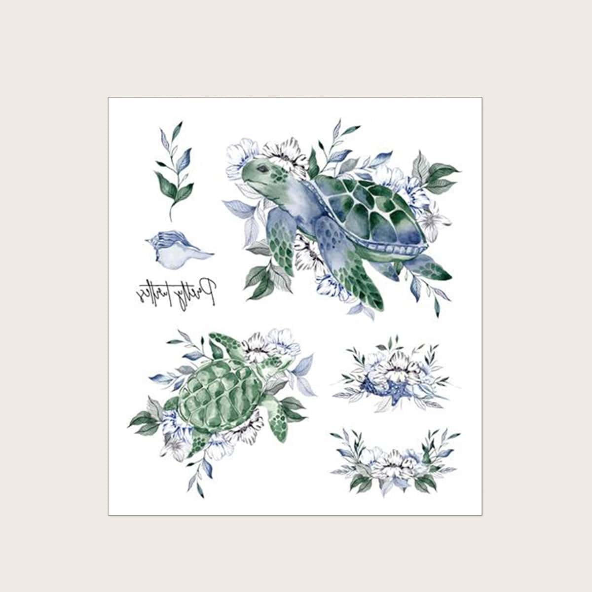 

1pc Plant Pattern Tattoo Sticker, Blue