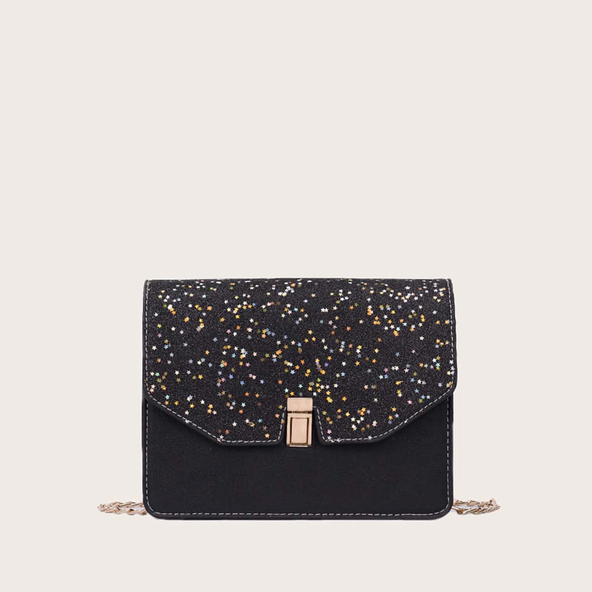 

Push Lock Glitter Crossbody Bag, Black