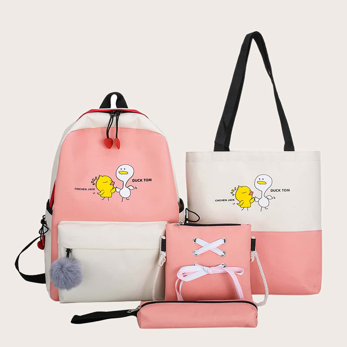 

4pcs Cartoon Graphic Backpack With Pencil Case, Multicolor