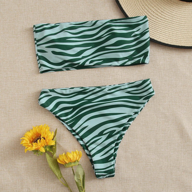 

Zebra Stripe Bandeau Bikini Swimsuit, Green