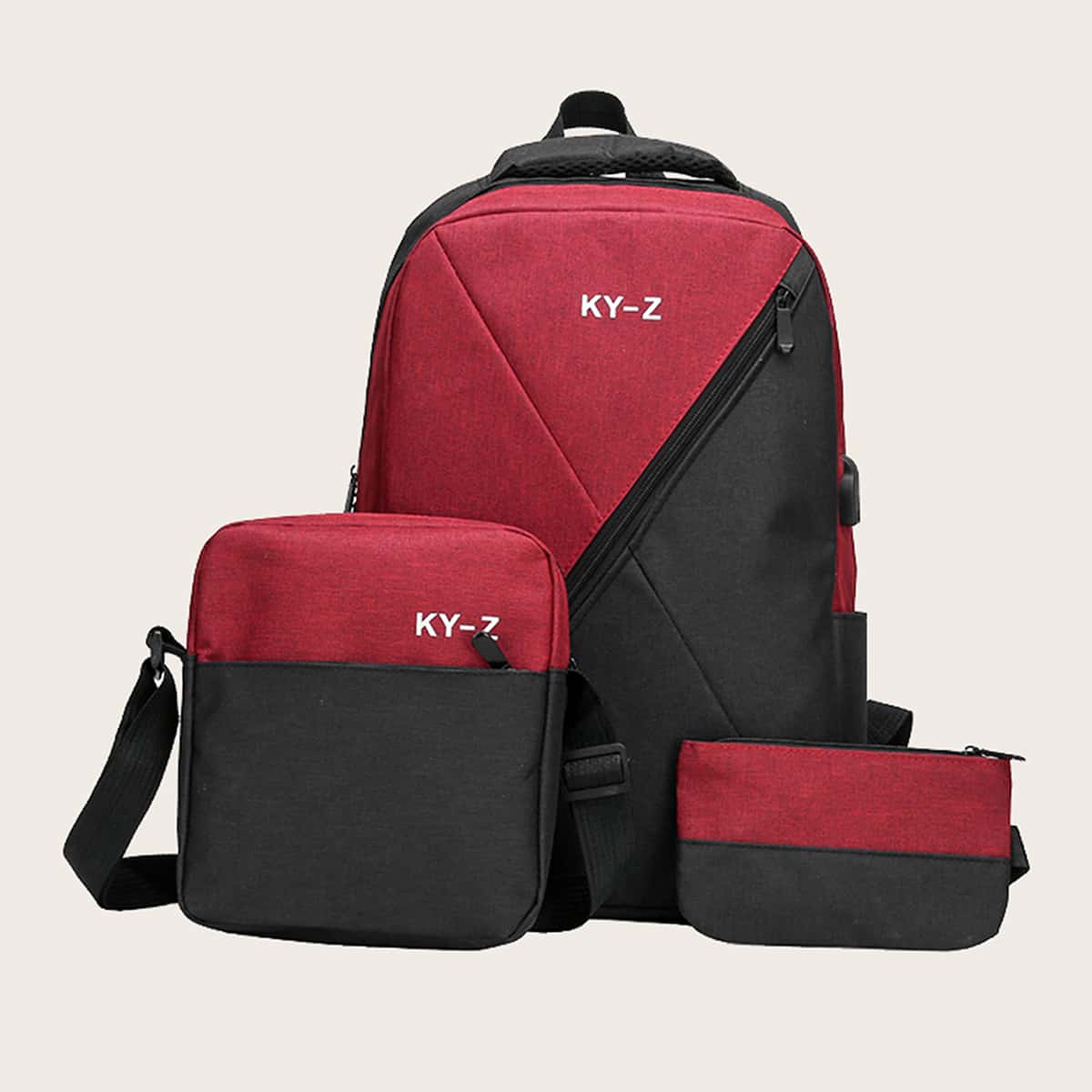 

3pcs Color Block Backpack With Clutch Bag, Multicolor