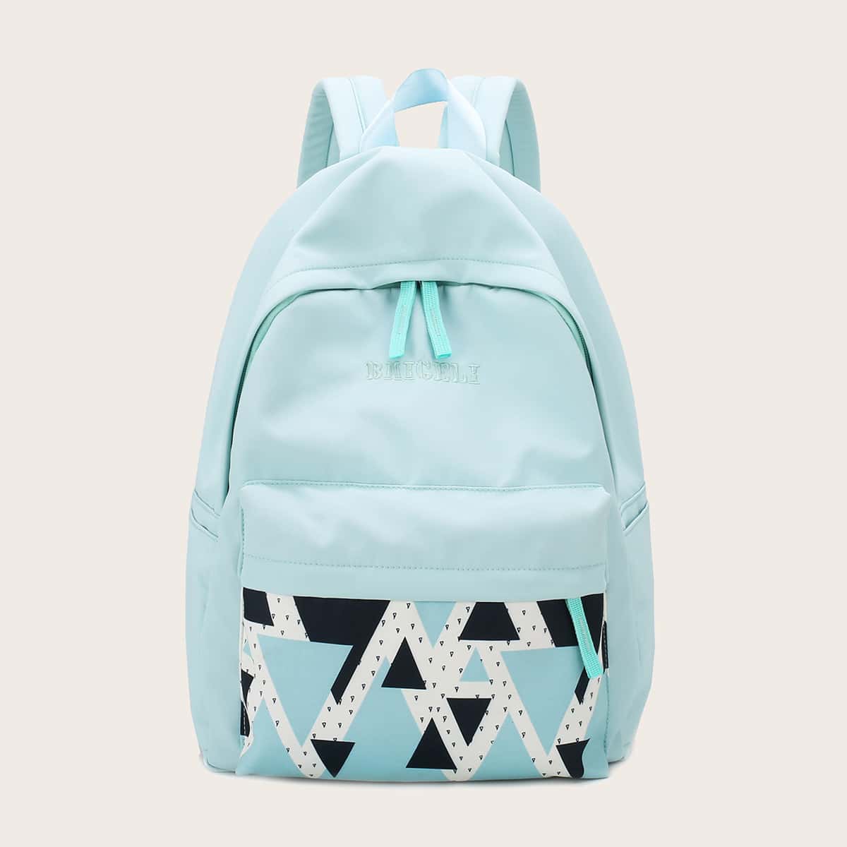 

Geometric Graphic Pocket Front Backpack, Blue
