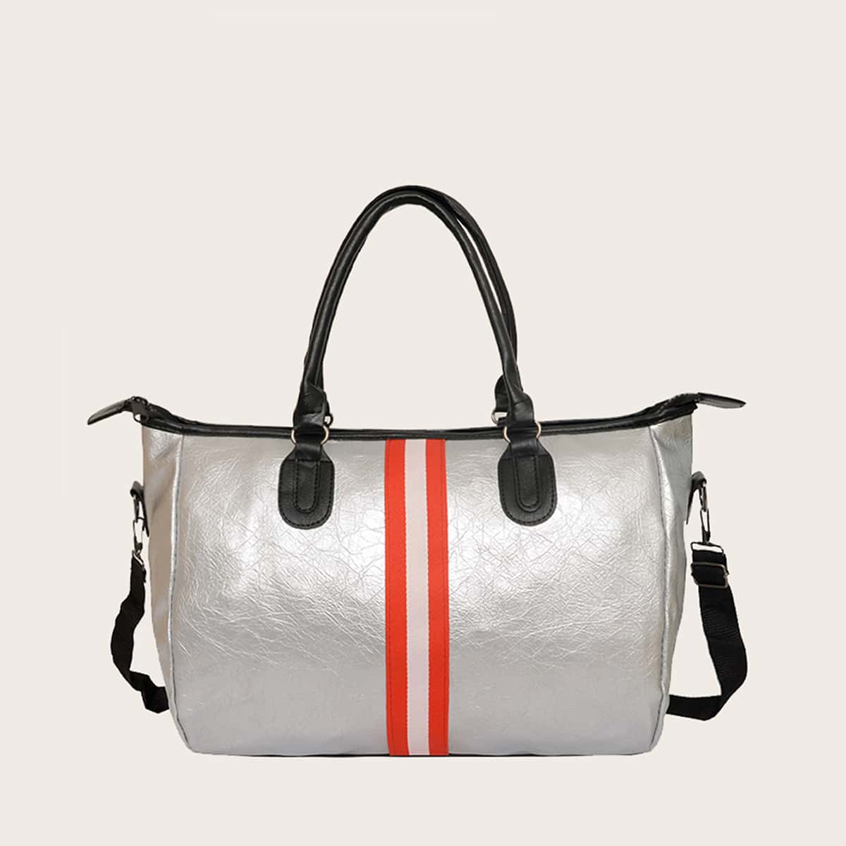 

Striped Tote Bag, Silver