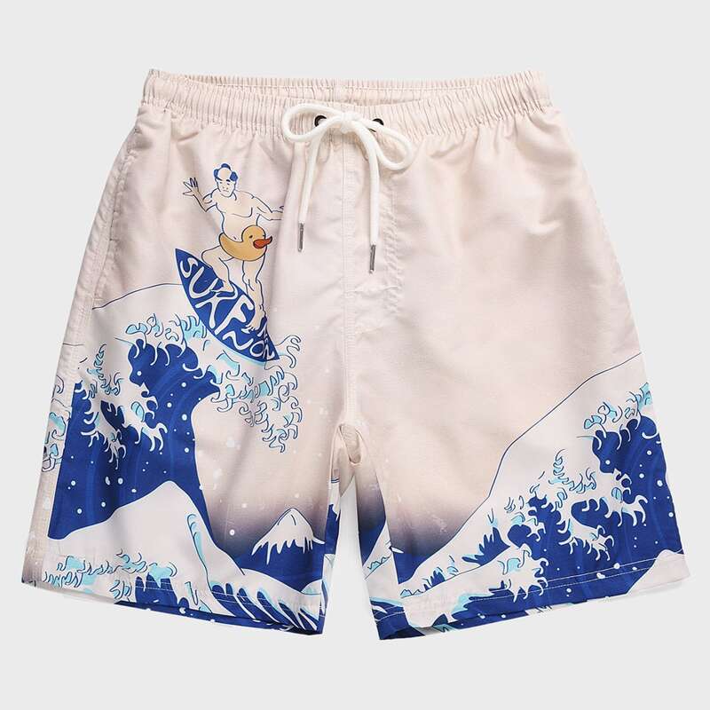 

Guys Wave & Figure Graphic Swim Trunks, Beige