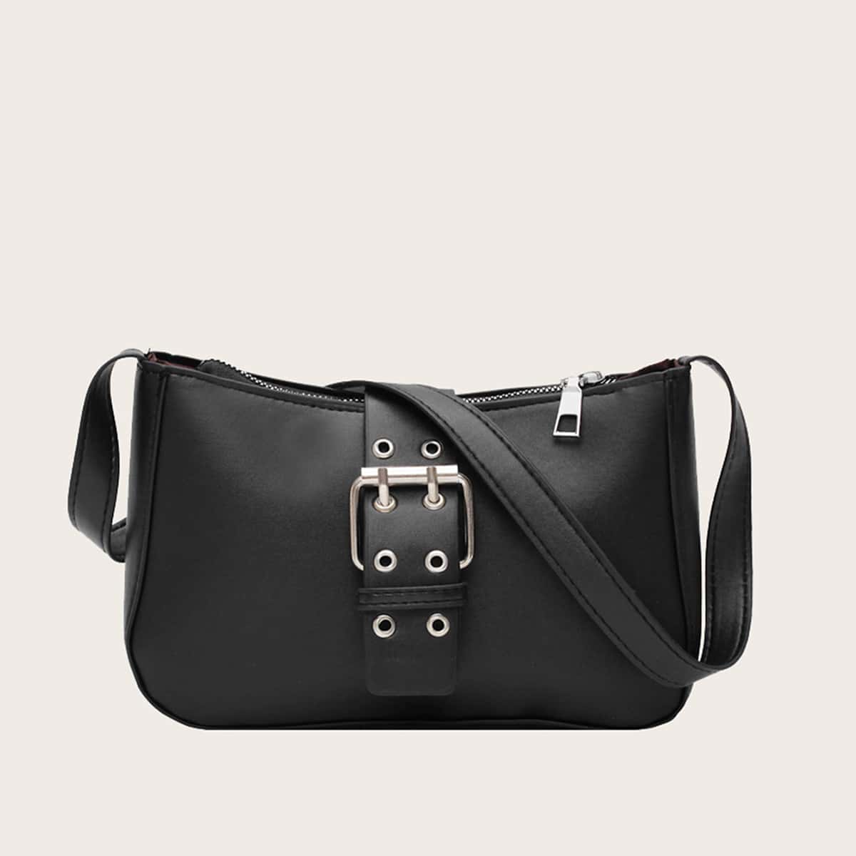 

Buckle Decor Shoulder Bag, Black
