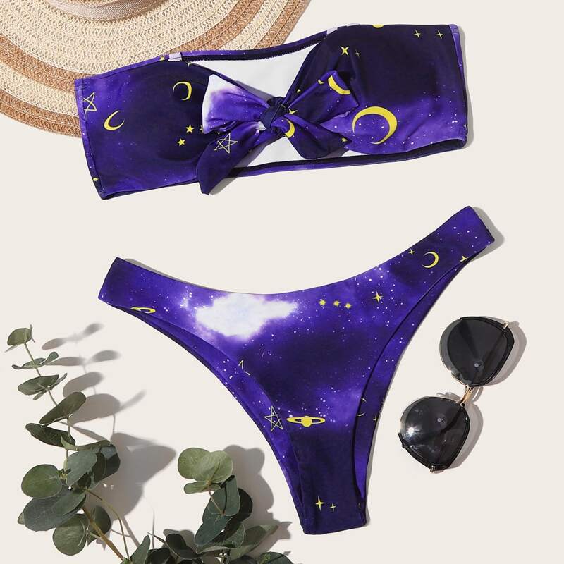 

Galaxy Knot Front Bandeau Bikini Swimsuit, Purple