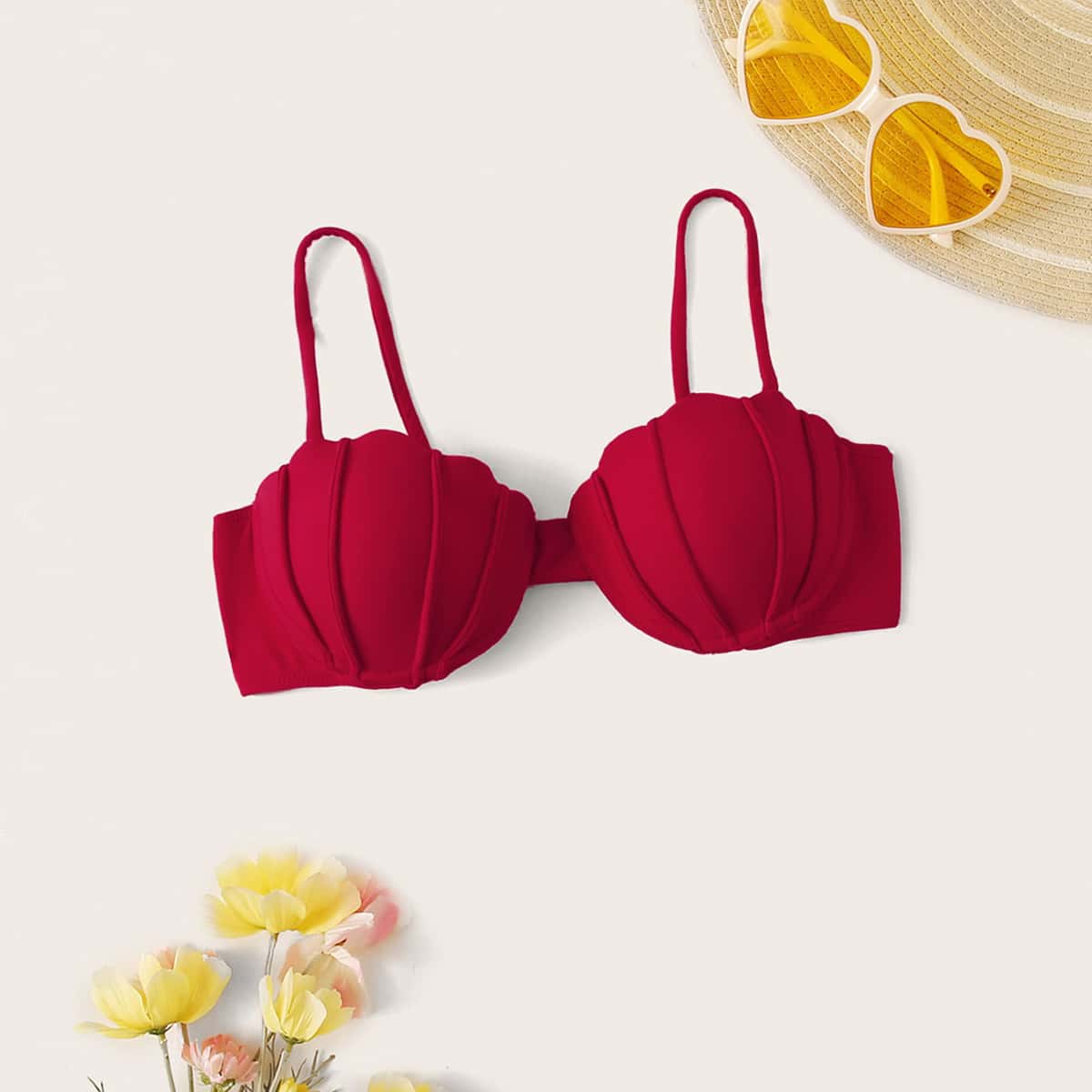 

Scallop Underwire Bikini Top, Red