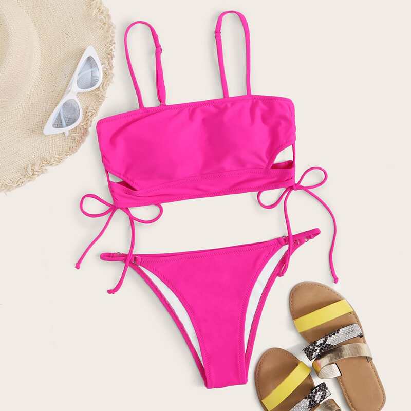 

Tie Side Tanga Bikini Swimsuit, Pink bright