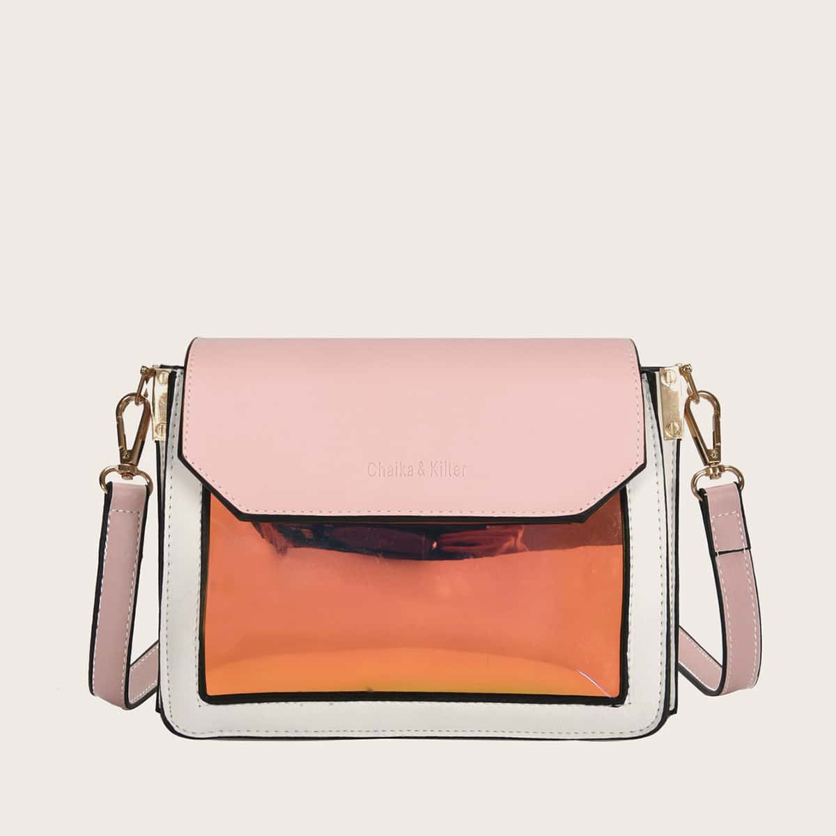 

Color Block Holographic Panel Crossbody Bag, Multicolor