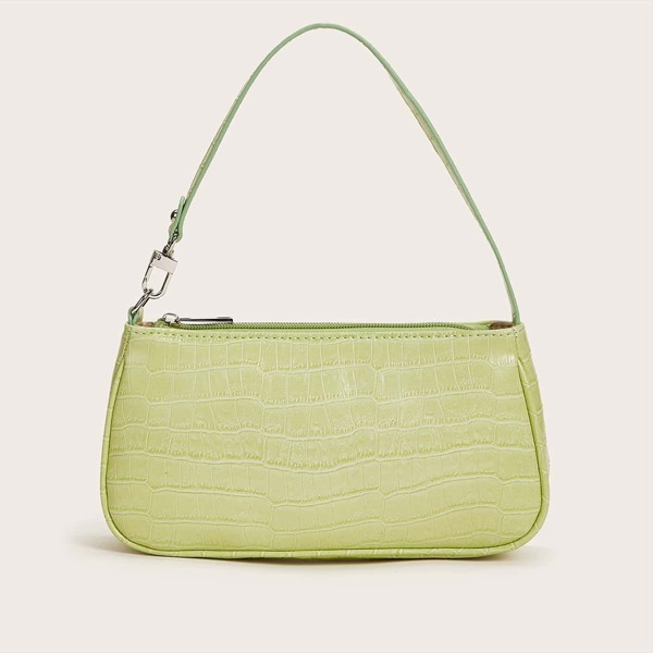 

Croc Embossed Baguette Bag, Green