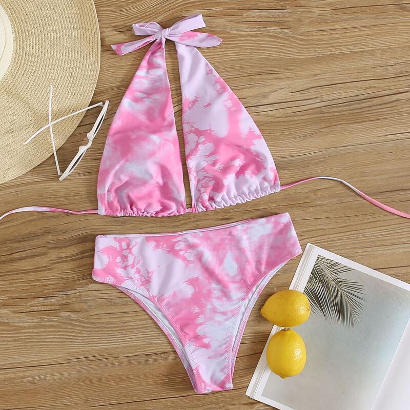 

Tie Dye Halter Bikini Swimsuit, Pink