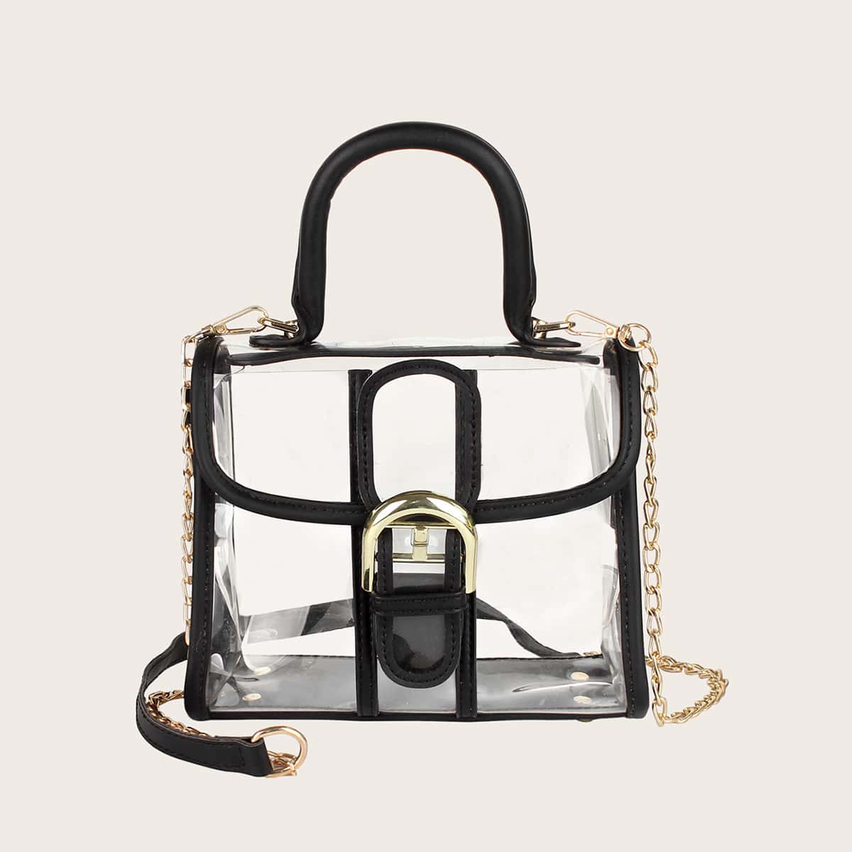 

Buckle Decor Clear Satchel Bag
