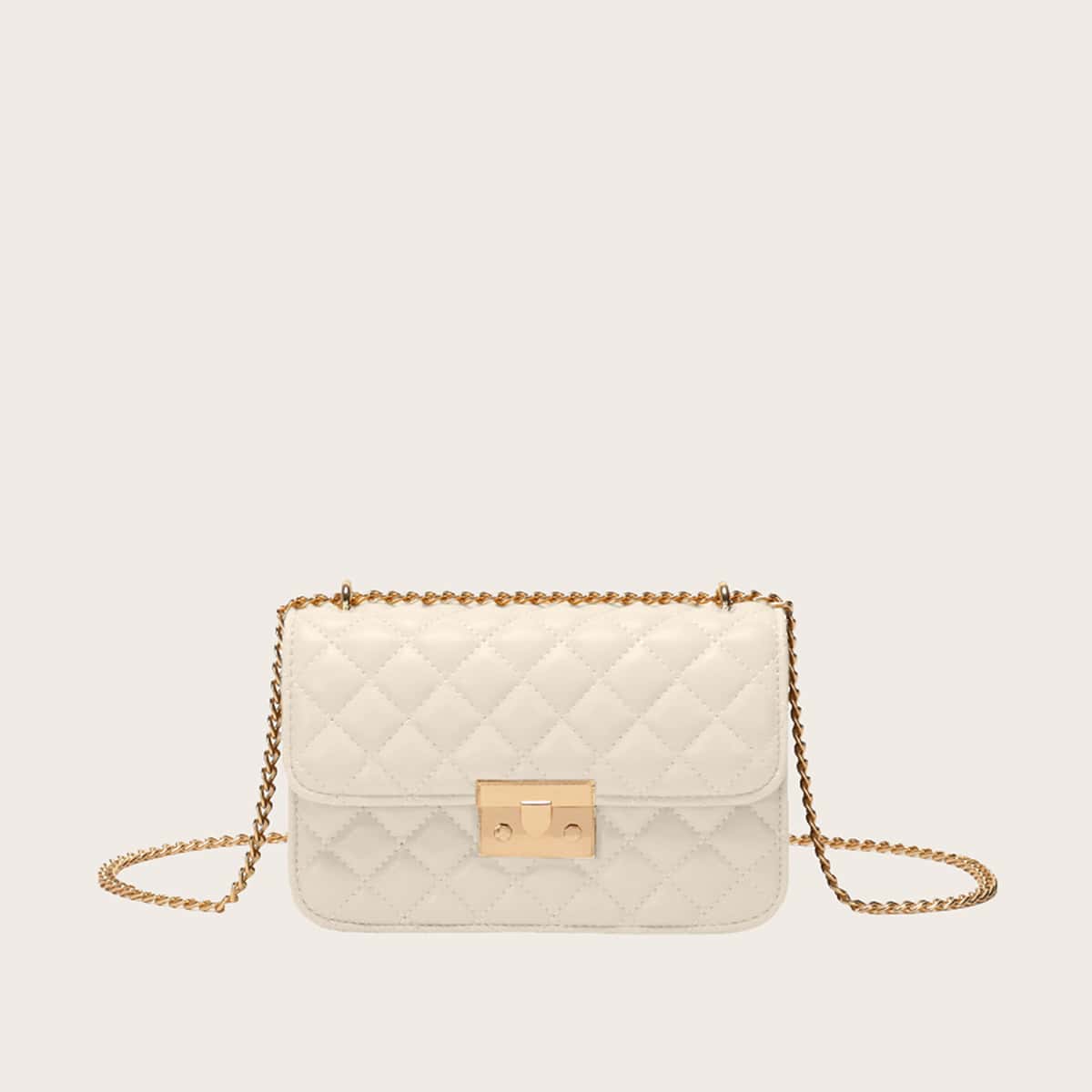 

Push Lock Quilted Chain Bag, White