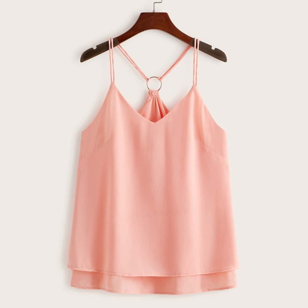 

O-ring Layered Hem Cami Top, Pink