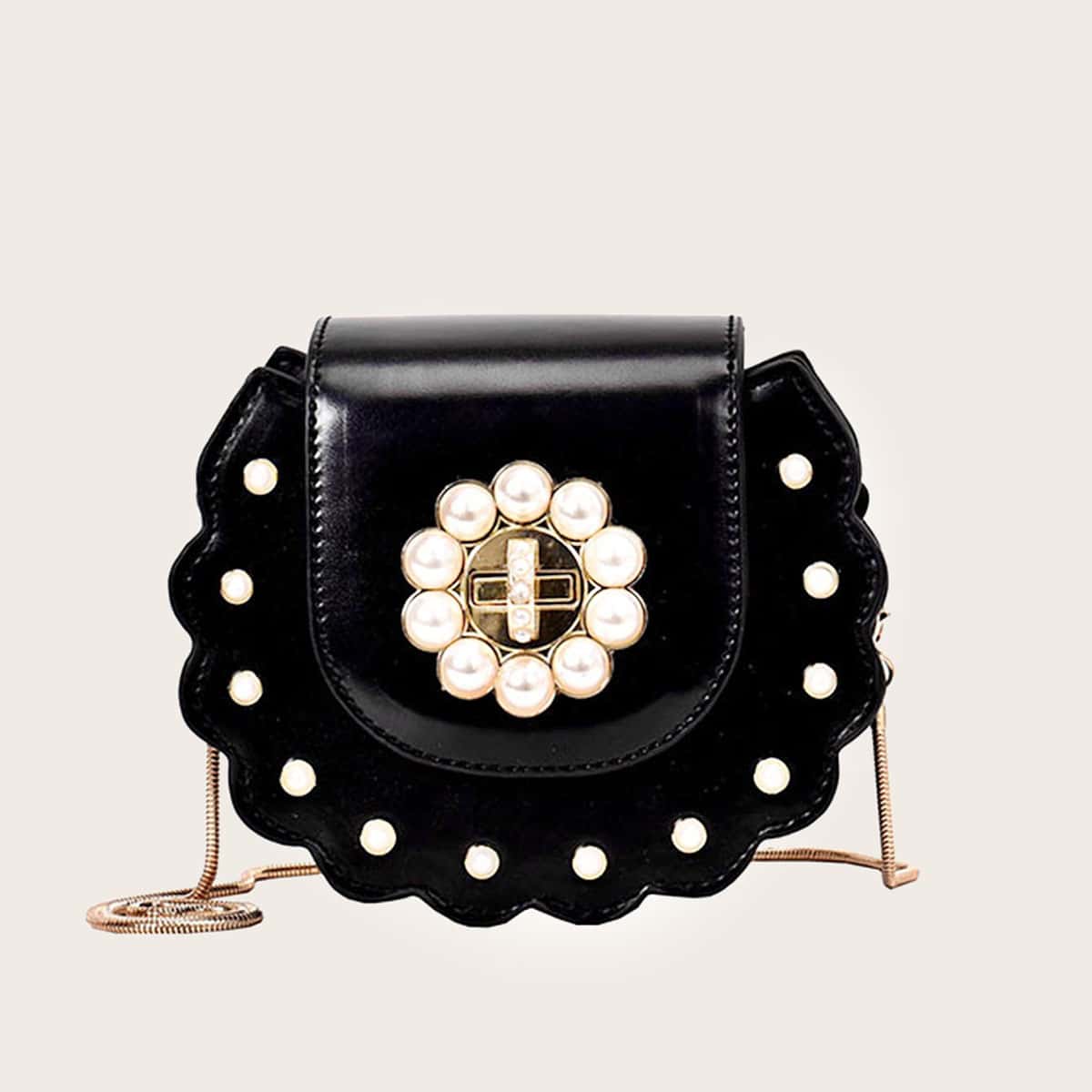 

Faux Pearl Decor Crossbody Bag, Black
