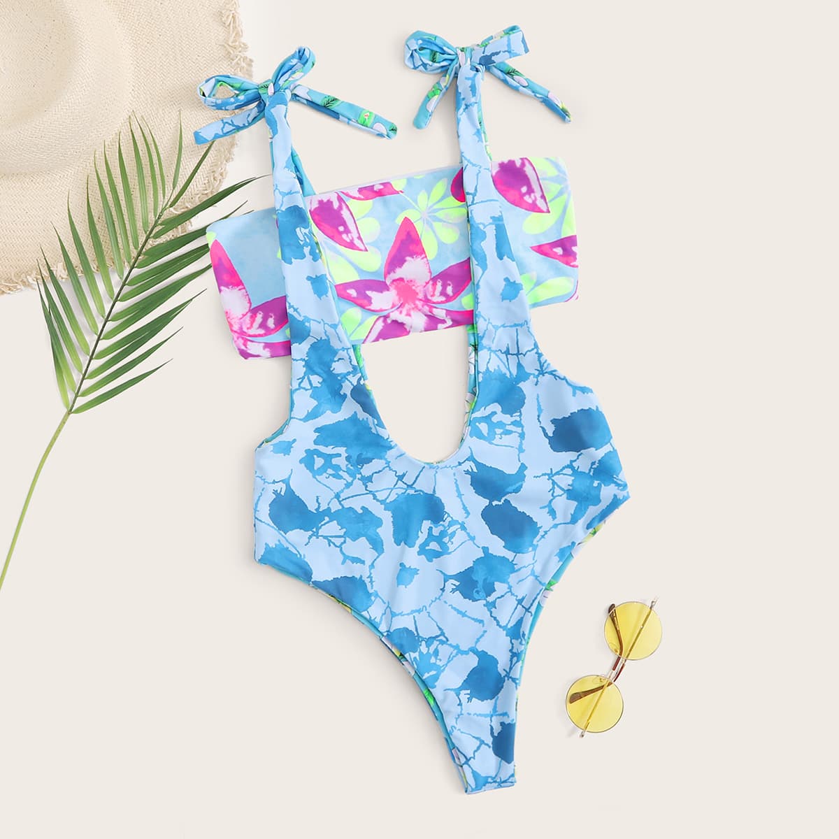 

Tie Dye Bandeau Suspender Bikini Swimsuit, Blue