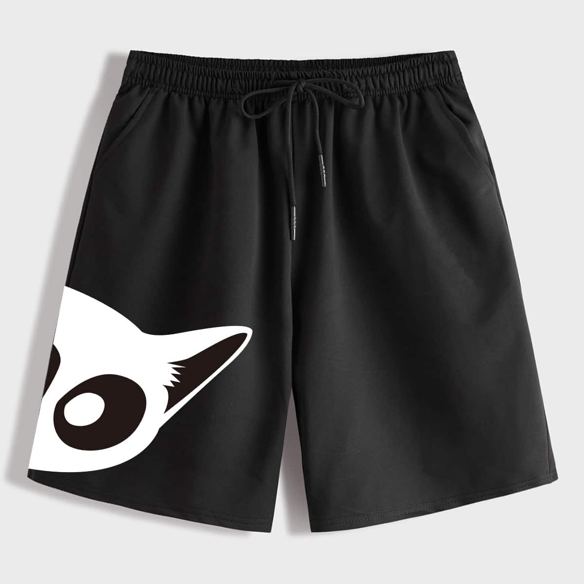 

Guys Cartoon Graphic Drawstring Waist Track Shorts, Black