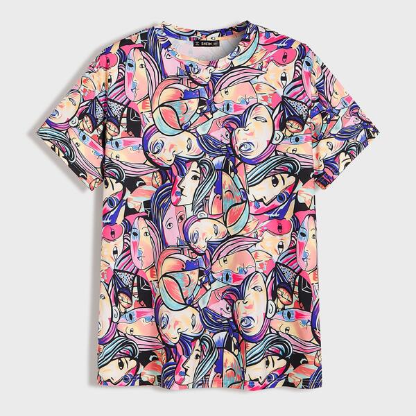 

Men Abstract Figure Graphic Print Top, Multicolor