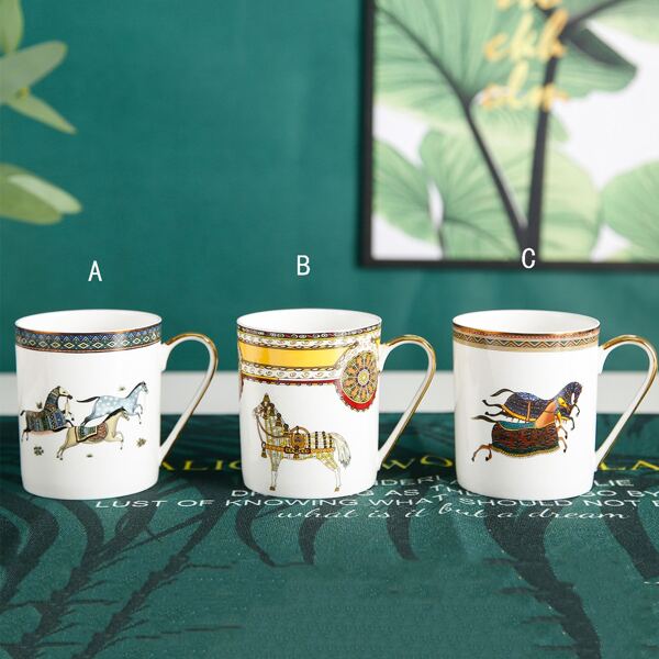

1pc Horse Print Ceramic Cup, Multicolor
