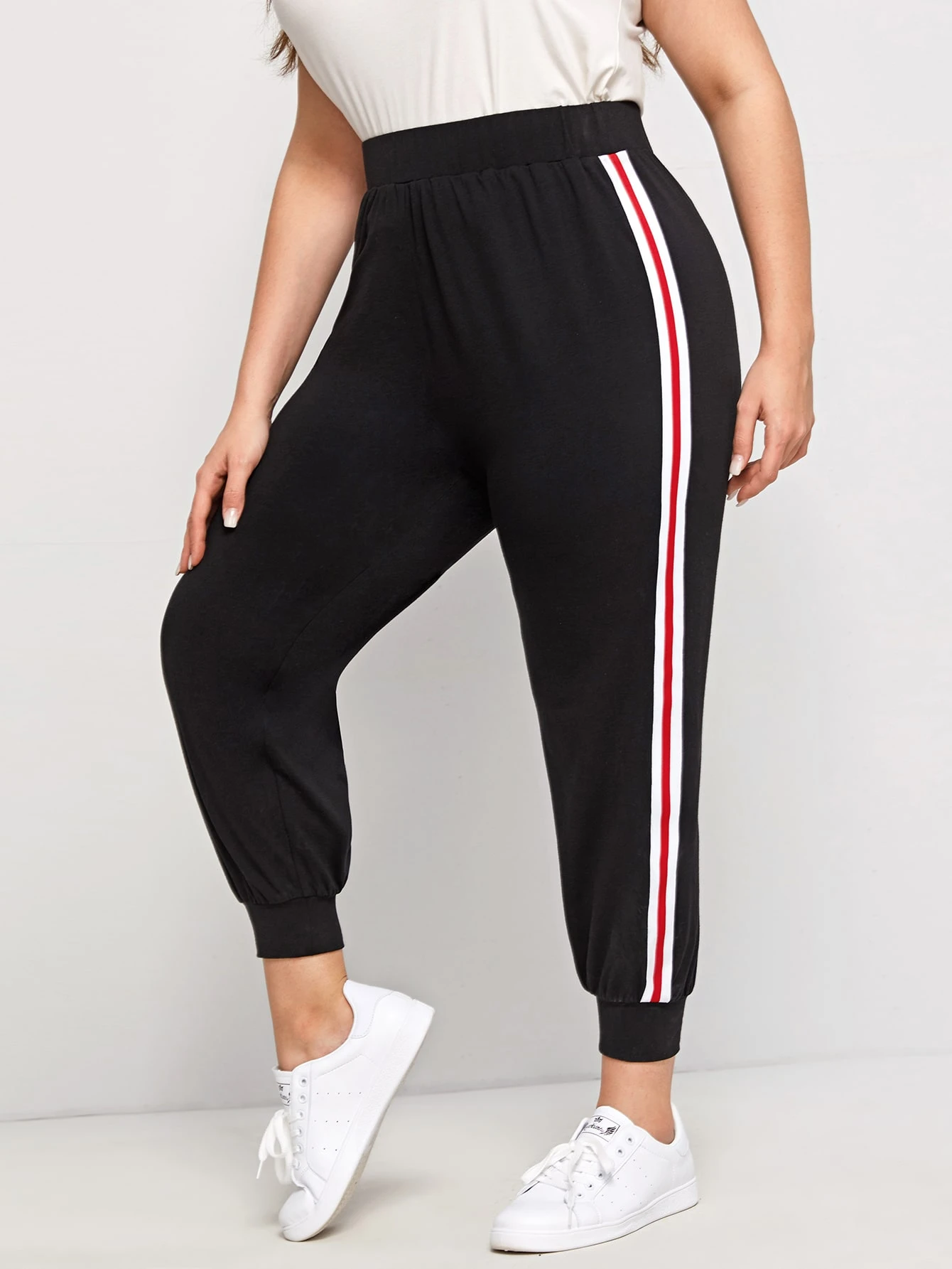 plus size side stripe trousers