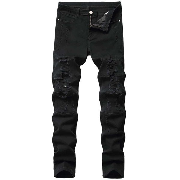 

Men Ripped Zip Fly Skinny Jeans, Black