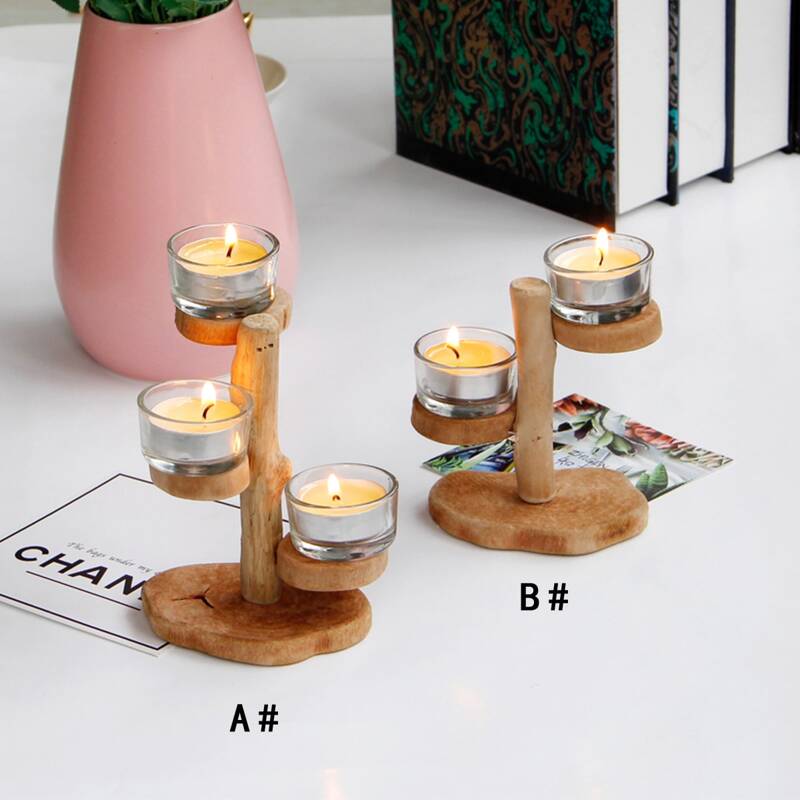 

1pc Wood Design Candle Holder, Yellow