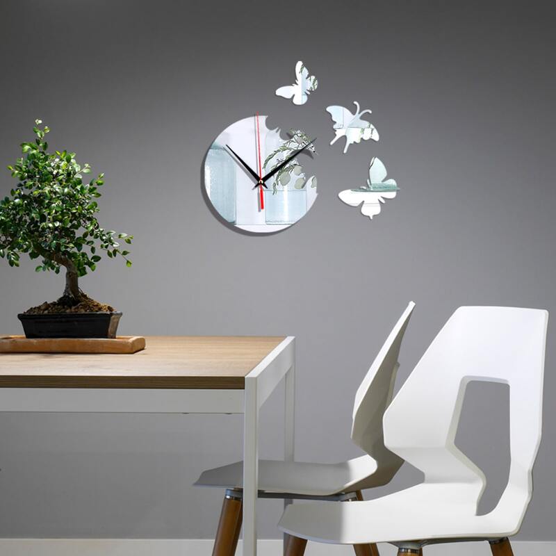 

1pc Butterfly Decor Mirror Surface Wall Clock, Multicolor