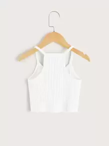 SHEIN Girls Solid Rib-knit Racerback Cami Top - White - View 2